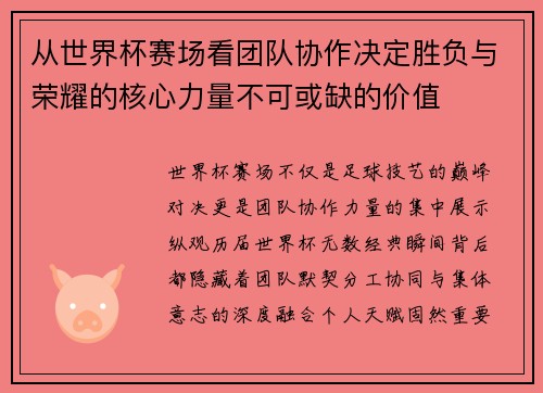 从世界杯赛场看团队协作决定胜负与荣耀的核心力量不可或缺的价值